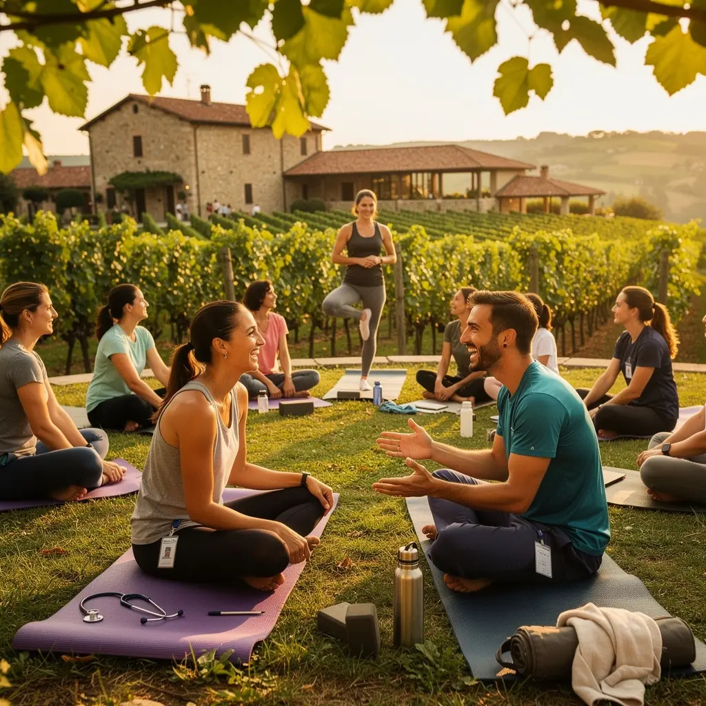Dettaglio di un tappetino da yoga con fiori e candele in un'atmosfera rilassante.