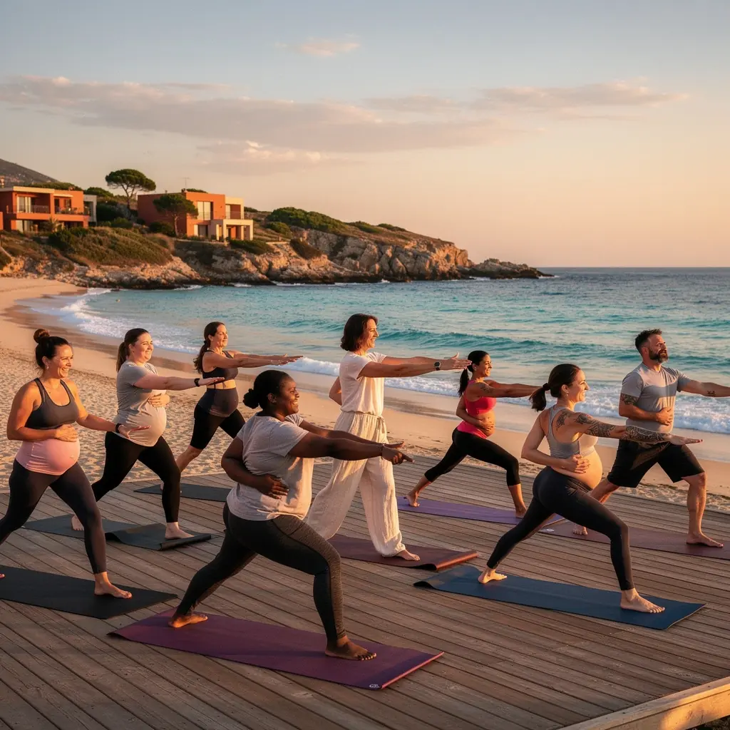 Praticante di yoga che esegue una posizione di Vinyasa in un ambiente sereno.