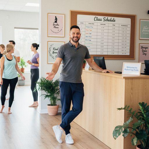 Spazio di pratica yoga decorato con piante verdi e attrezzature per il benessere.